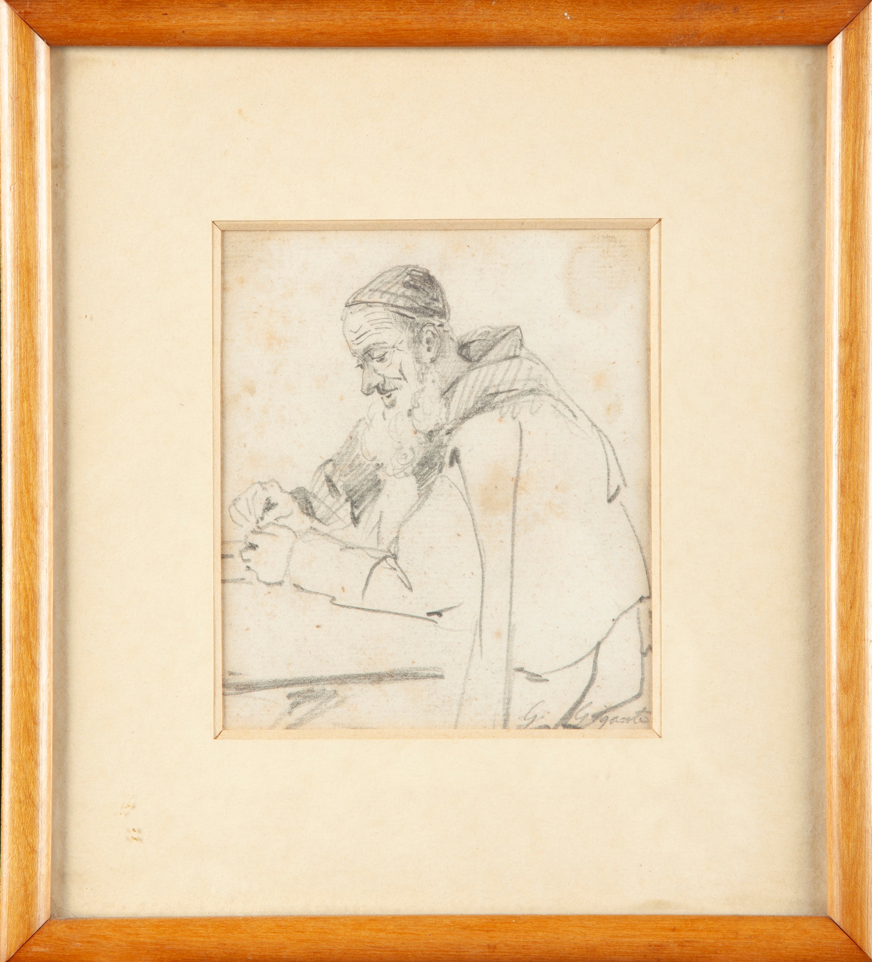 Giacinto Gigante - Ritratto di anziano con berretto, matita su carta
