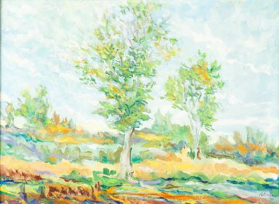 Paesaggio con Albero Olio su Cartone Telato