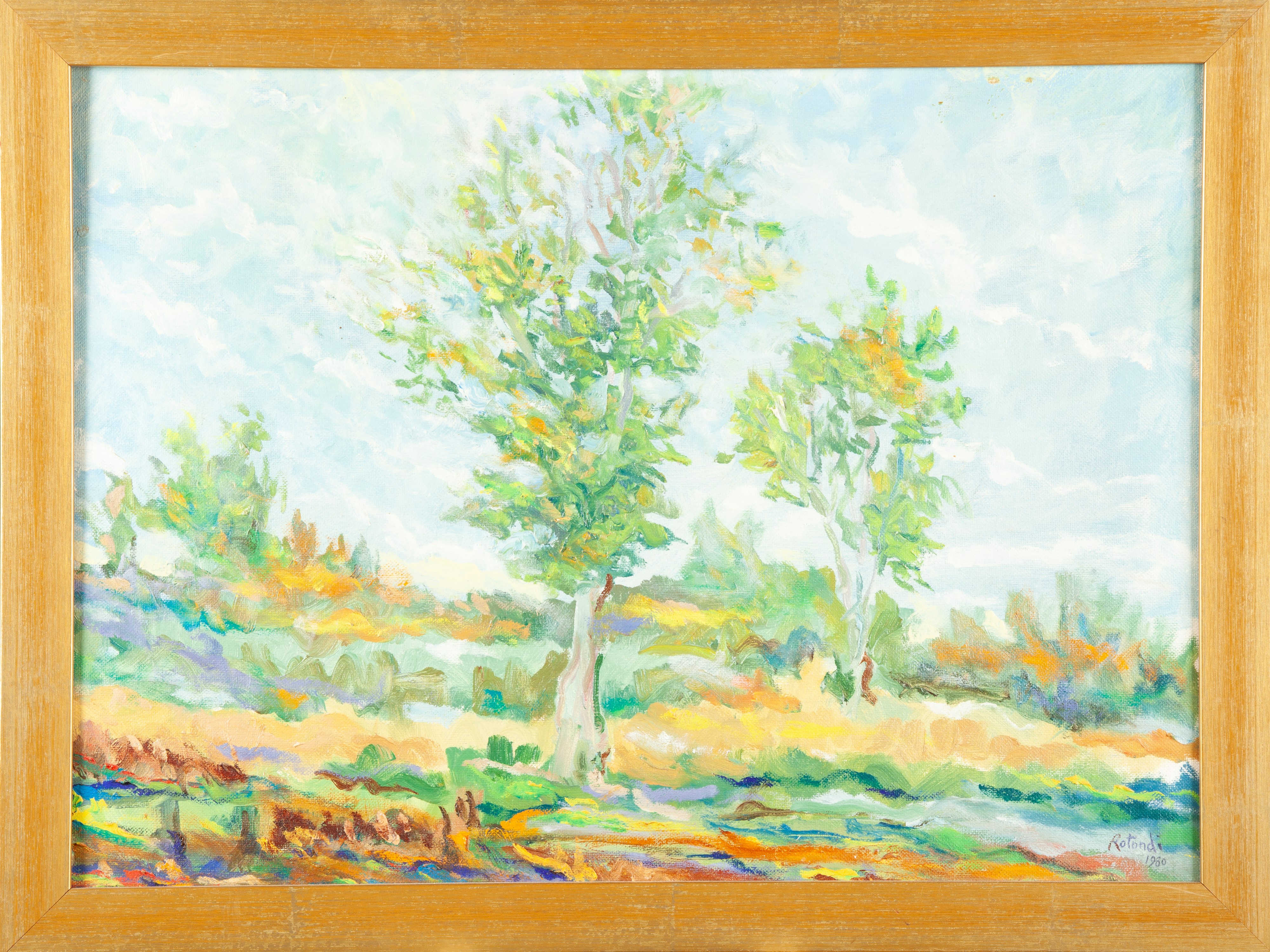 Paesaggio con Albero Olio su Cartone Telato