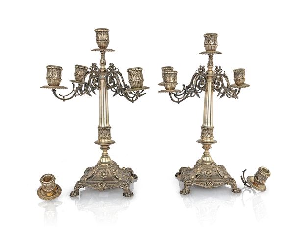 Coppia di candelabri a cinque luci  - argento 800/000 - Asta Argenti Antichi e da Collezione - Casa d'Aste Arcadia