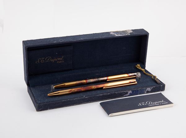 Dupont - 2 Penne a sfera in argento 925/000 dorato e smalto