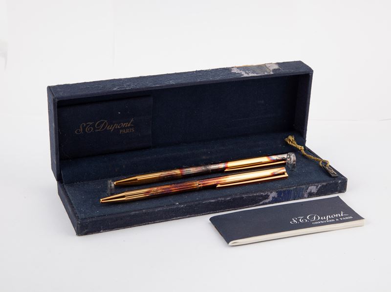 Dupont - 2 Penne a Sfera in Argento 925/000 Dorato e Smalto