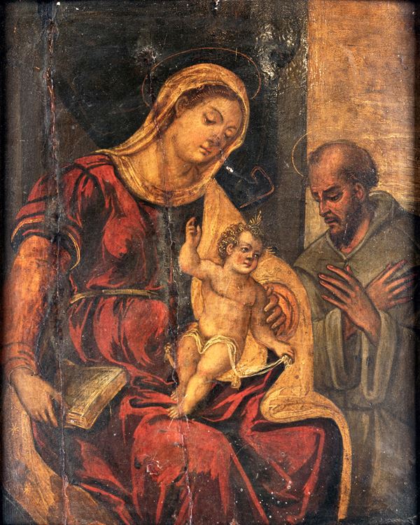 Scuola italiana del XVII secolo - Madonna con Gesù e Santo