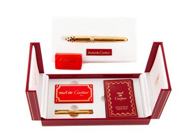 Cartier Panthère - Penna Stilografica in Metallo Placcato in Oro Giallo e Smalti. con Zaffiro Cab...