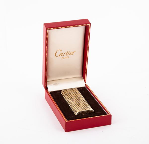 Cartier - Accendino rivestito a trama in oro a più colori