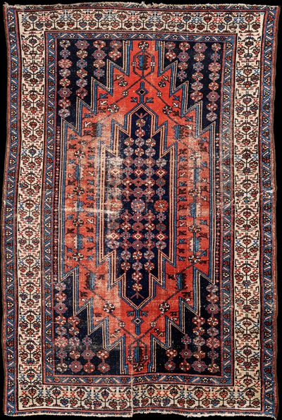 Tappeto Iraniano Mazlagan Blu, Rosso e Bianco