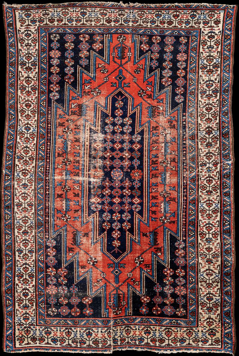 Tappeto Iraniano Mazlagan Blu, Rosso e Bianco