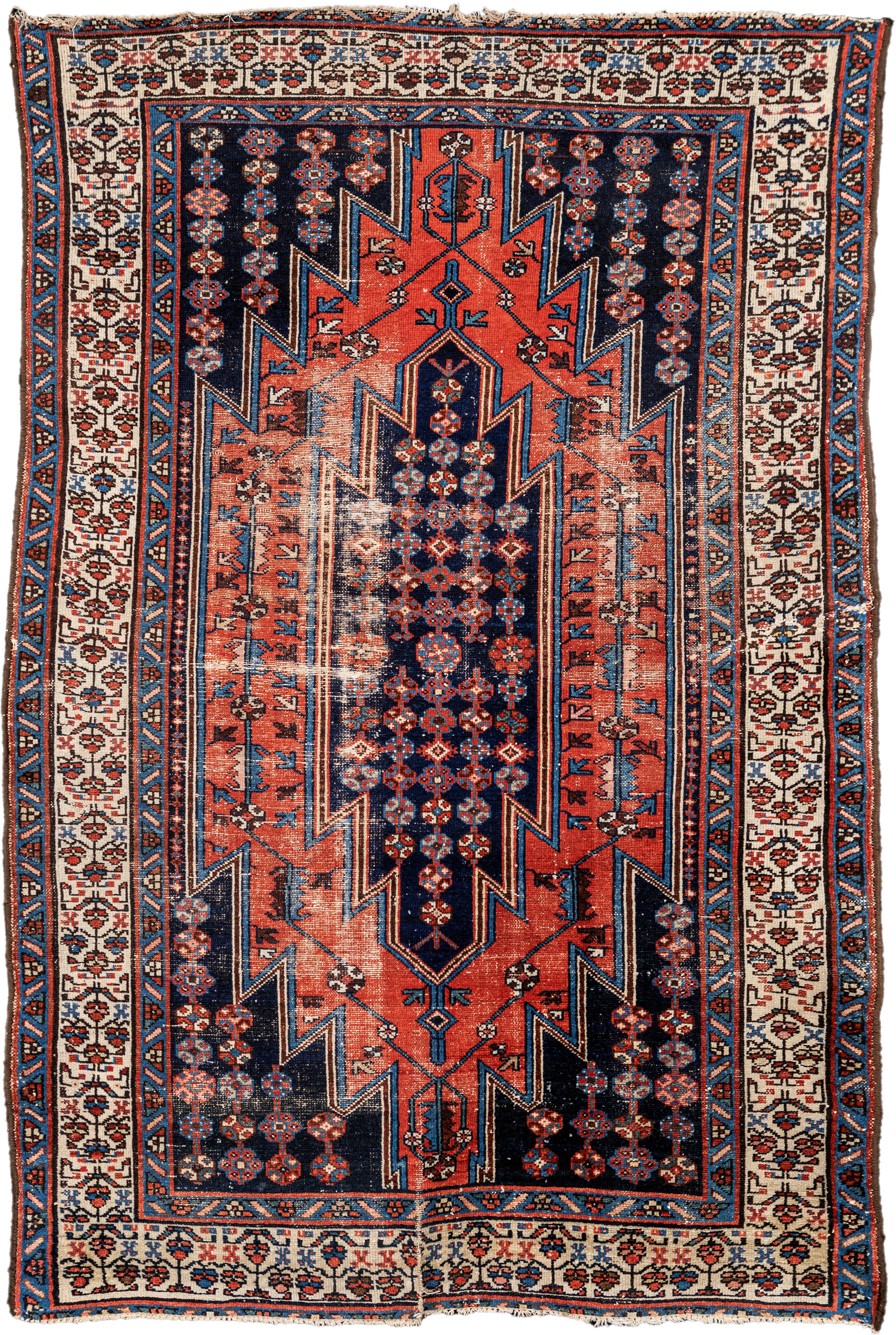 Tappeto Iraniano Mazlagan Blu, Rosso e Bianco