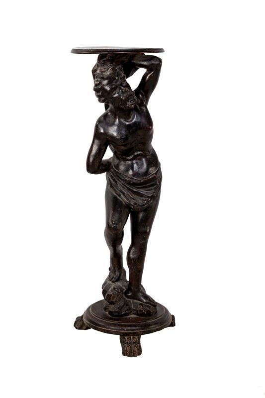 Gueridon in Legno Ebanizzato Sorretto da Scultura Virile