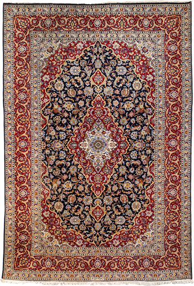 Tappeto Persiano Keshan Rosso e Blu