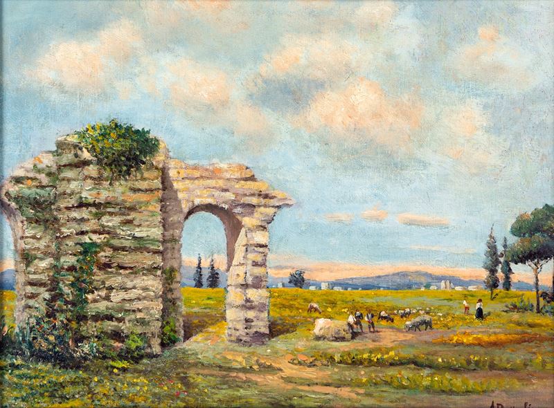 Alessandro Battaglia - Paesaggio con Rovine e Armenti