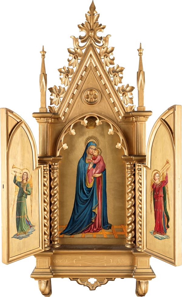 Scuola Italiana del XIX secolo - Madonna della tenerezza con gli arcangeli Michele e Gabriele