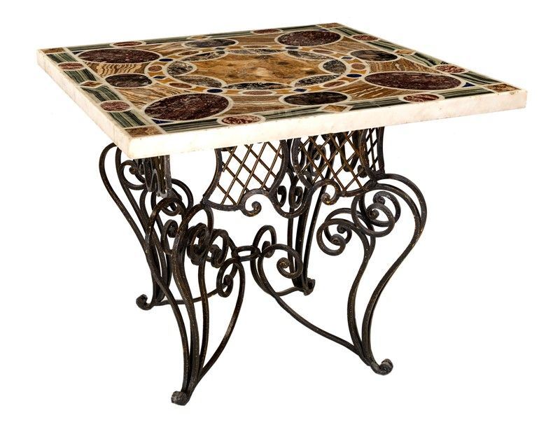 Piano con Intarsi di Marmo Africano, Onice, Cipollino, Bianco e Nero di Aquitania, Semesanto, e V...