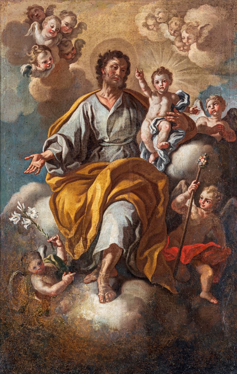 Scuola Napoletana del XVIII Secolo - San Giuseppe con Bambin Gesù