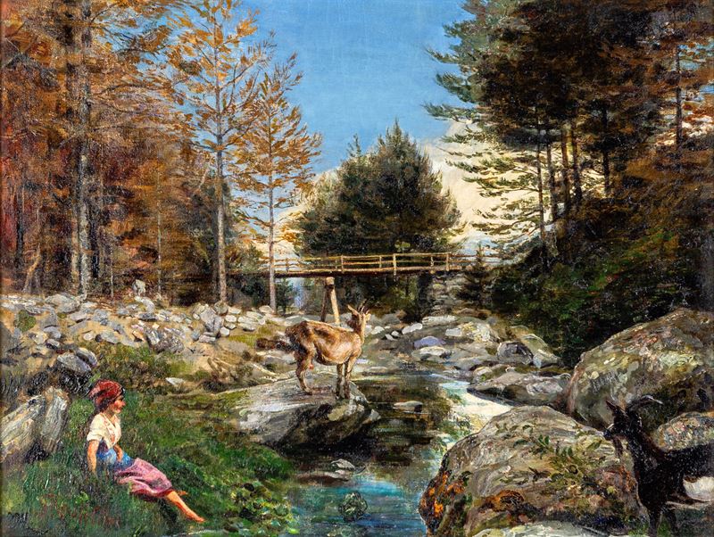Gianmaria Rastellini - Pastorella con Caprette Presso il Ponte di Craveggia