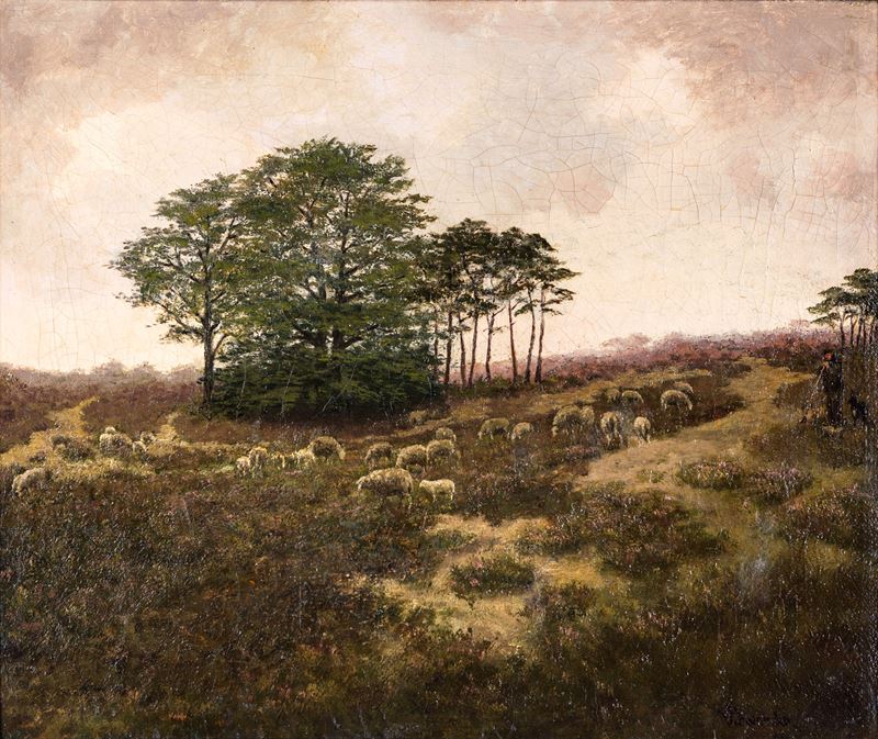 Vittorio Avondo - Pastore con Gregge nella Campagna Romana