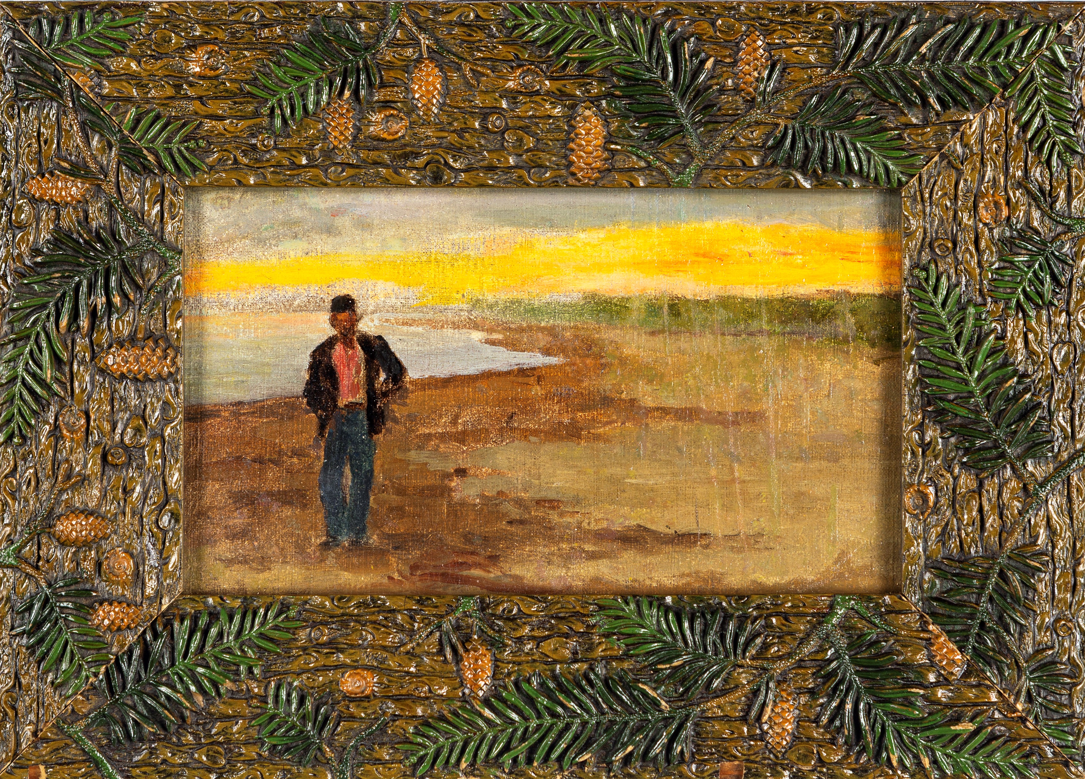 Marina al tramonto con figura