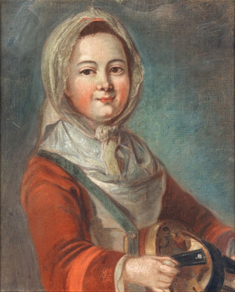 Scuola Lombarda del XVIII Secolo - Giovinetta che Suona la Ghironda