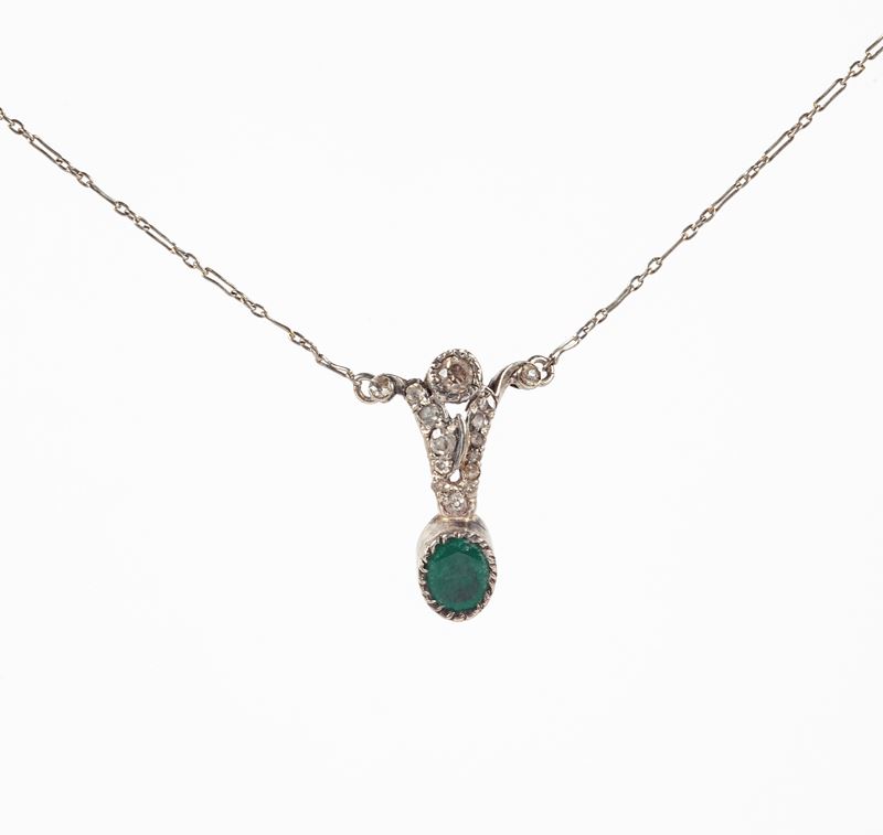 Pendente in Oro Diamanti e Smeraldo