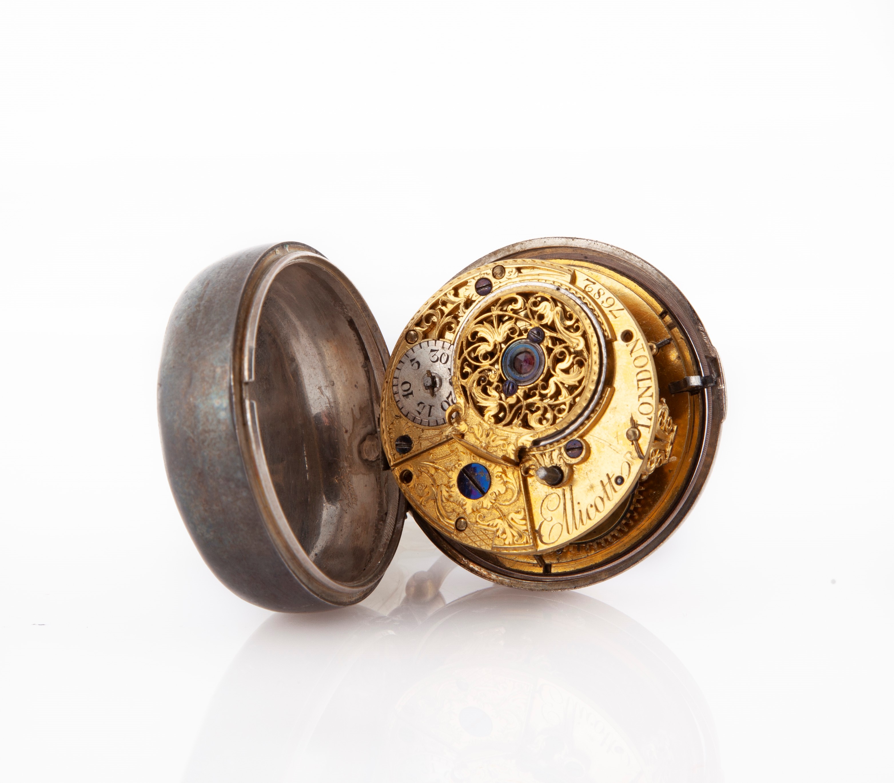John Ellicott - Orologio da Tasca con Cassa in Argento, Meccanica a Conoide con Scappamento a Cil...