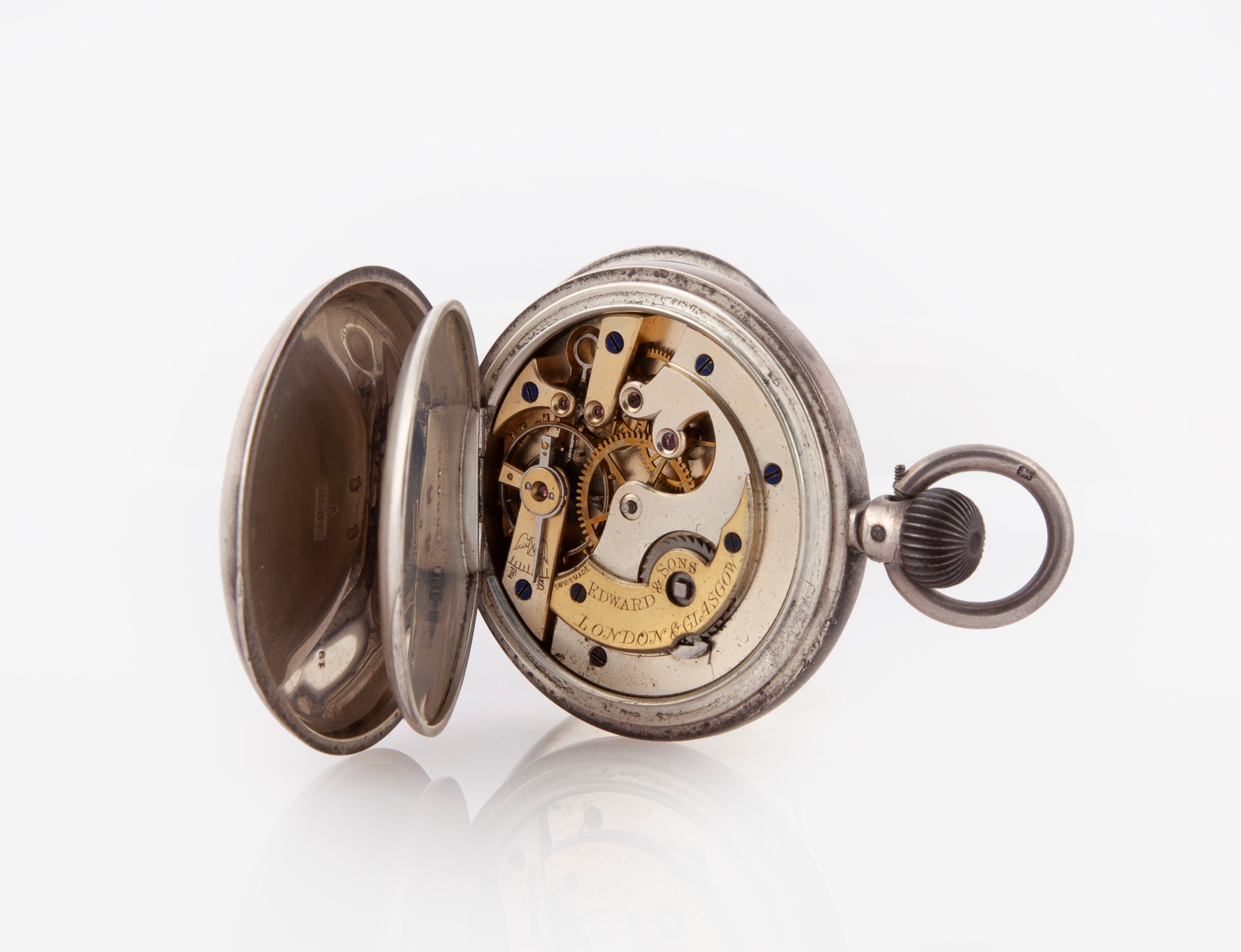 Edward & Sons - Orologio da Tasca in Argento 935/000 a Occhio di Bue, Meccanica Remontoir, Quadra...