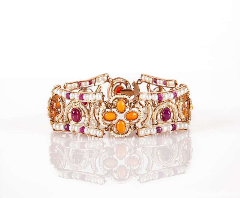 Bracciale in Oro Perle, Corallo e Rubini