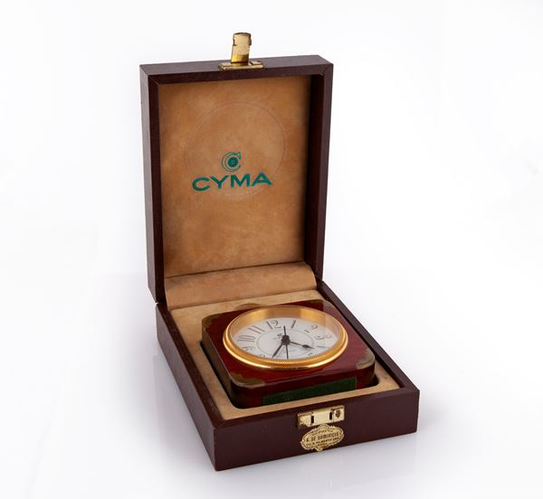 Cyma Le Locle - Orologio da tavolo  con sveglia al quarzo in ottone e legno