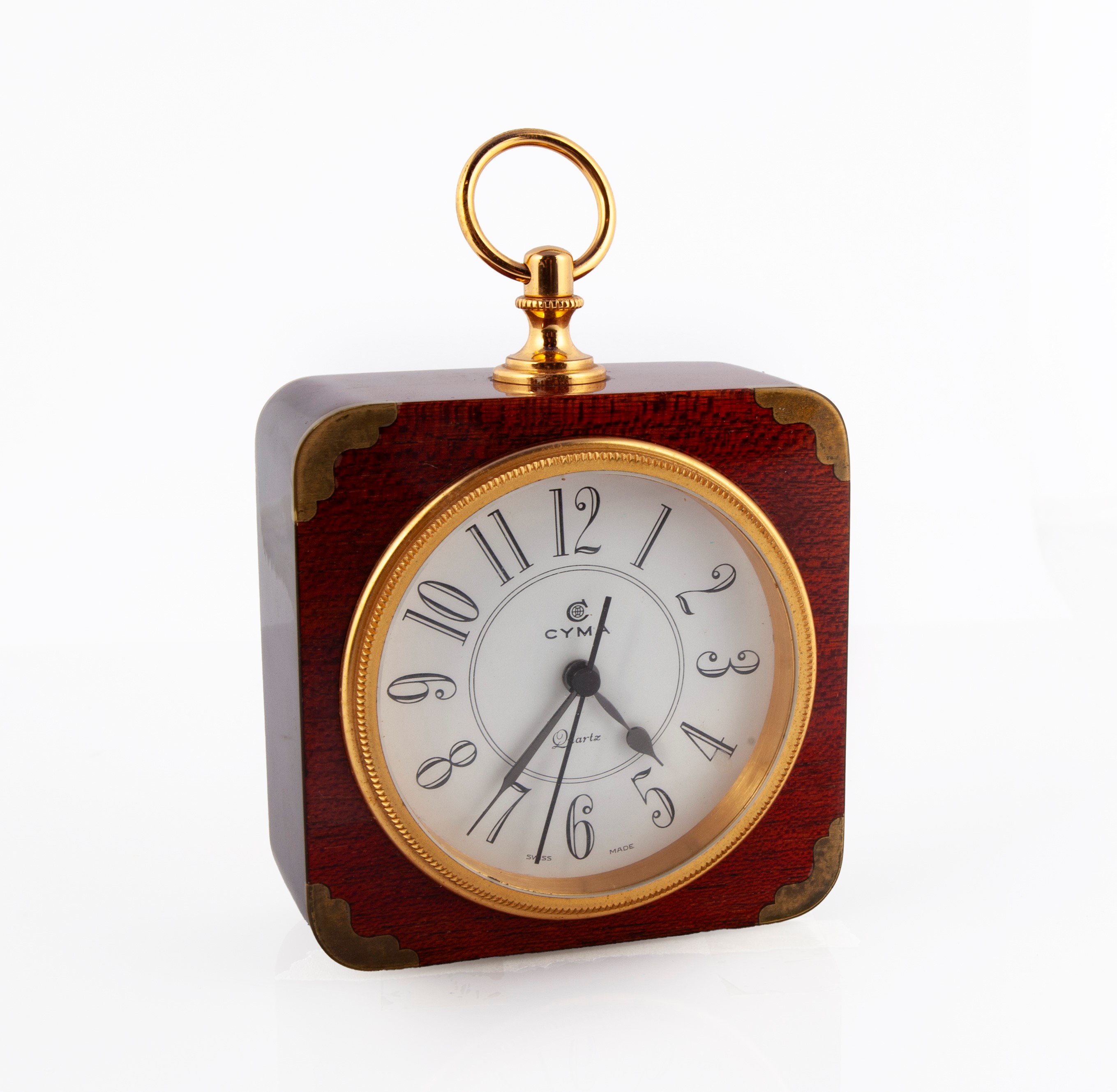 Cyma Le Locle - Orologio da tavolo con sveglia al quarzo in ottone e legno