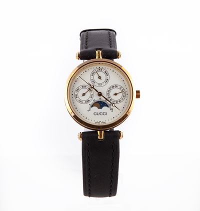Gucci Santos Moon - Orologio da Polso al Quarzo da Uomo in Acciaio Placcato in Oro Giallo e Smalt...