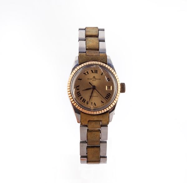 Baume & Mercier Baumatic 1215 - Orologio da polso automatico da donna in acciaio ed acciaio dorato con datario