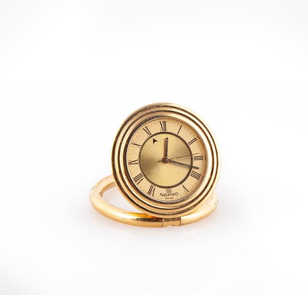 Nepro - Piccolo orologio sveglia da tavolo al quarzo in metallo dorato