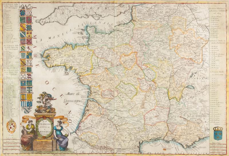 Vincenzo Coronelli, La Francia Antica e Moderna, incisione in rame acquerellata