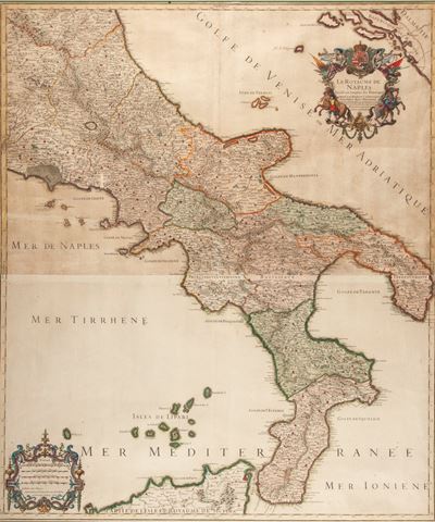 Alexis Hubert Jaillot, Le Royaume de Naples divisé en toutes ses provinces, incisione in rame acq...