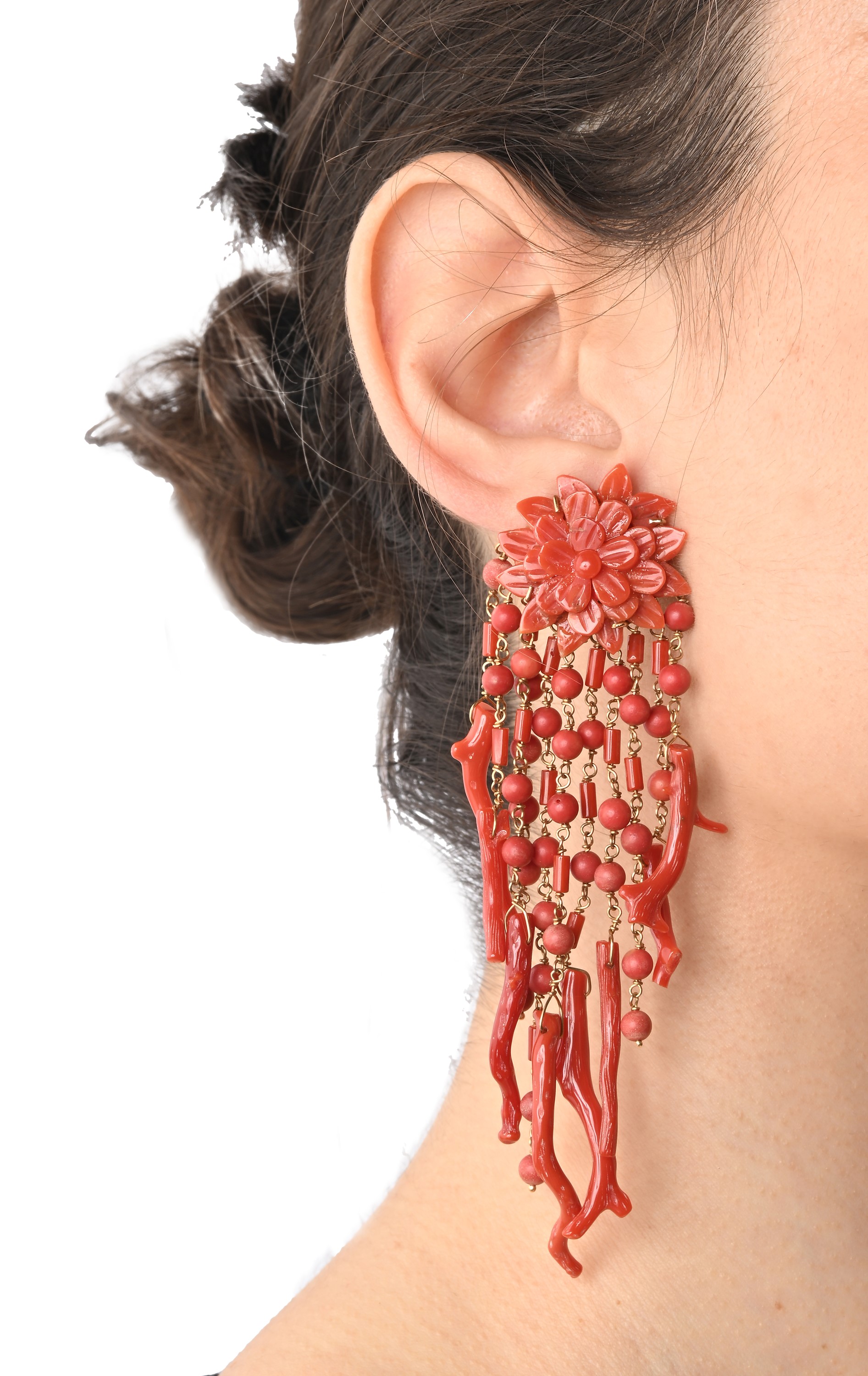 Coppia di Orecchini in Oro e Corallo Rosso