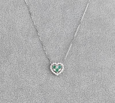 Pendente a Cuore in Oro, Brillanti e Smerldi