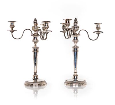 Coppia di Candelabri in Argento a Quattro Luci, Torino, XIX Secolo