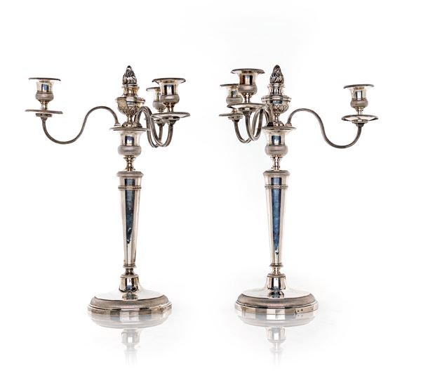 Coppia di candelabri in argento a quattro luci, Torino, XIX secolo