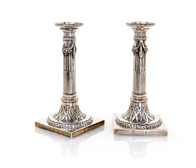Coppia di Candelieri a Colonna in Argento, Germania, Fine del XVIII Secolo
