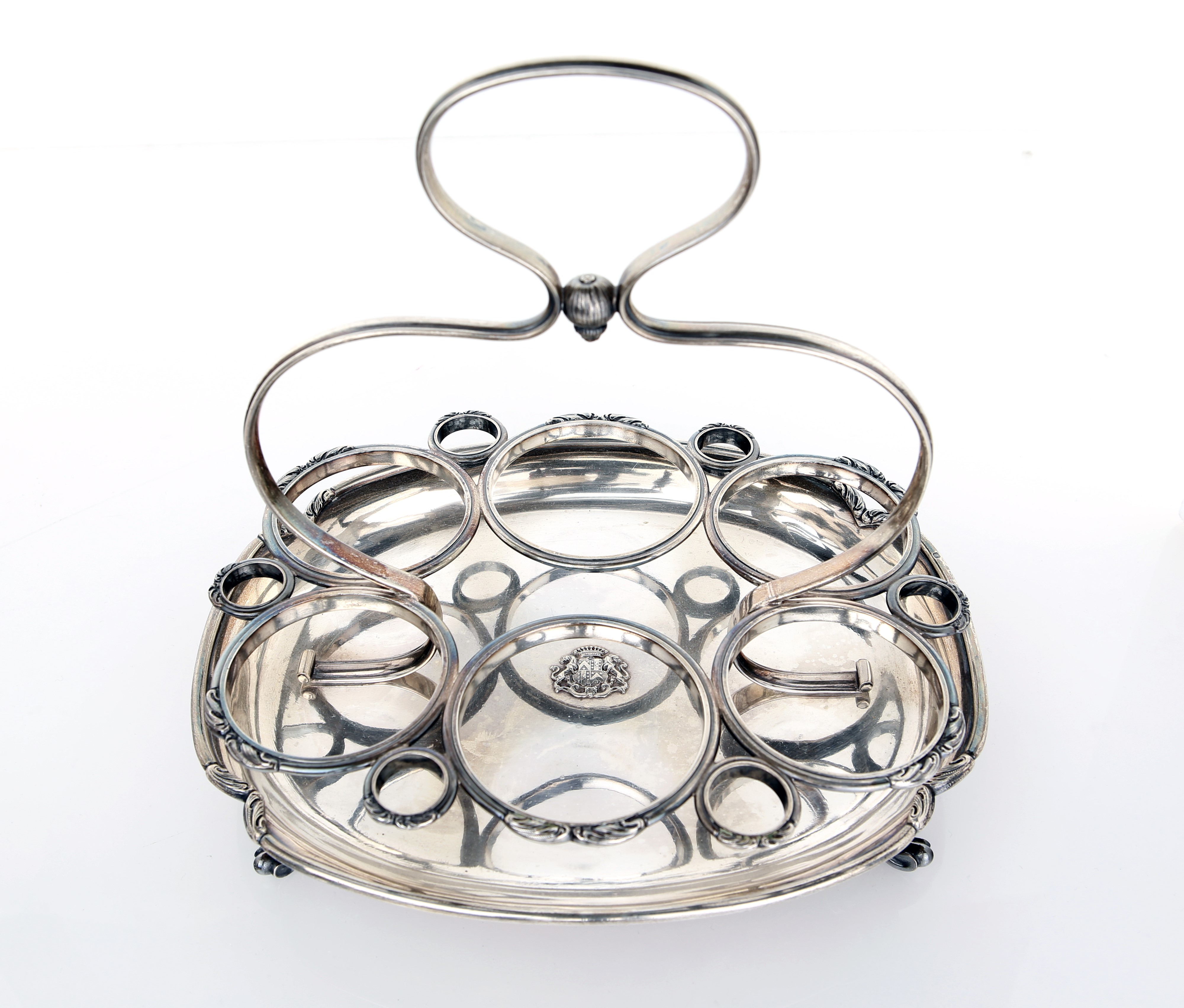 Cruet in Argento con Sei Ampolle in Vetro, Argentiere Andrè Aucoc (1877 - 1911) - CM 25x26x21 - G...