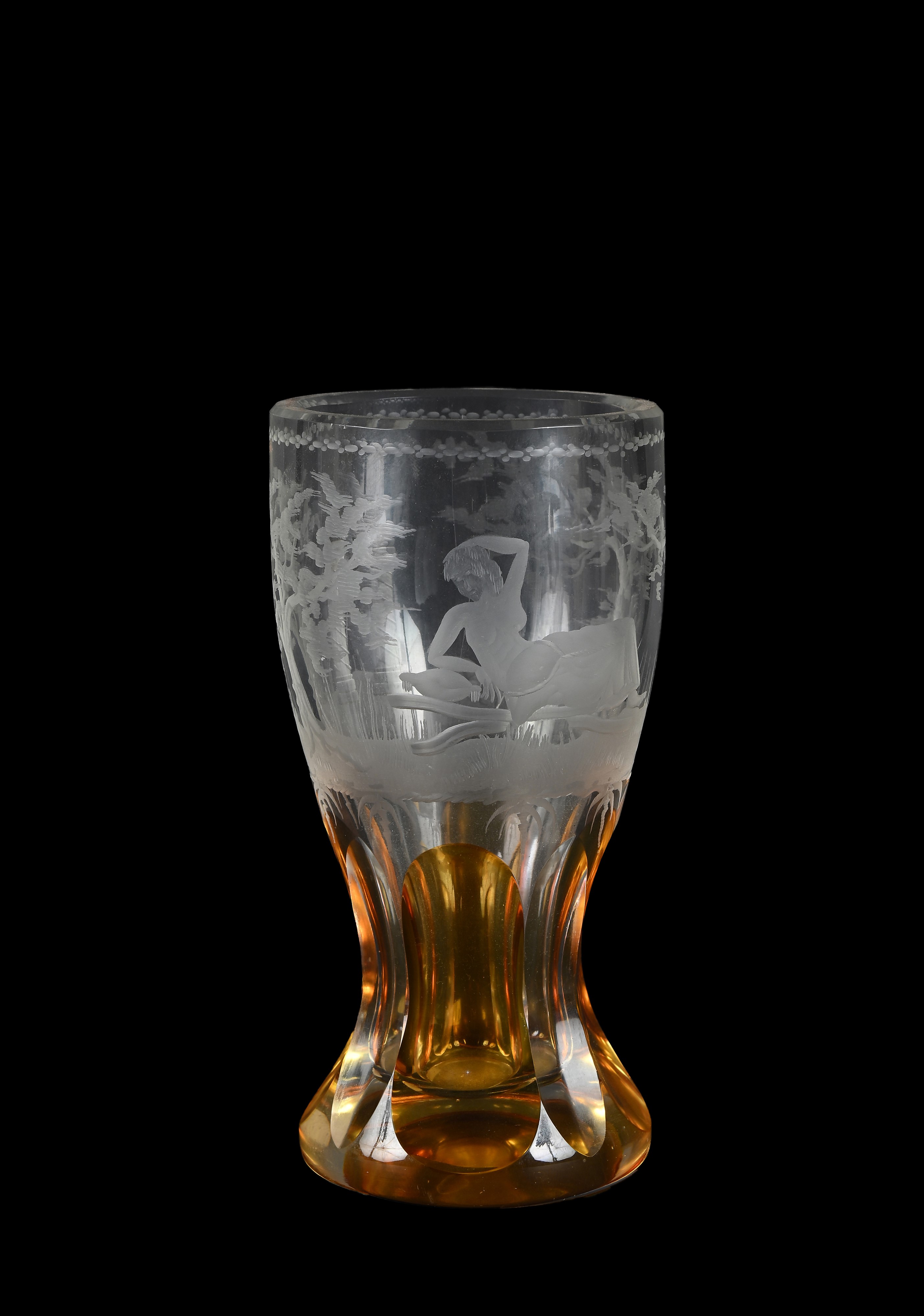 Bicchiere Biedermeier in Vetro con Naiade Incisa, Boemia, XIX Secolo