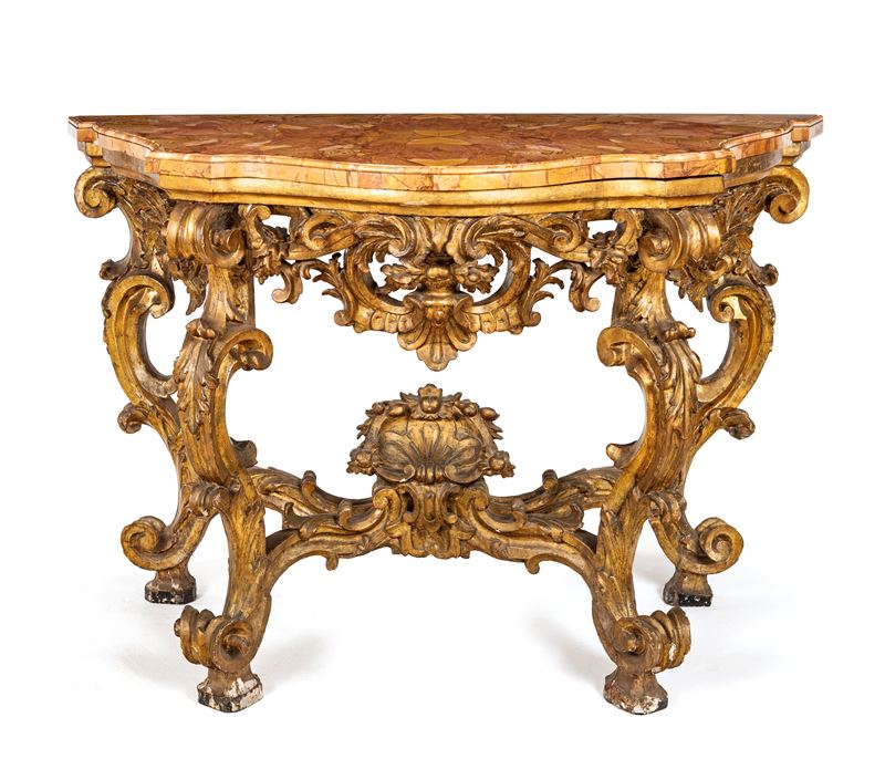 Console in Legno Scolpito e Dorato, Roma, XVIII Secolo