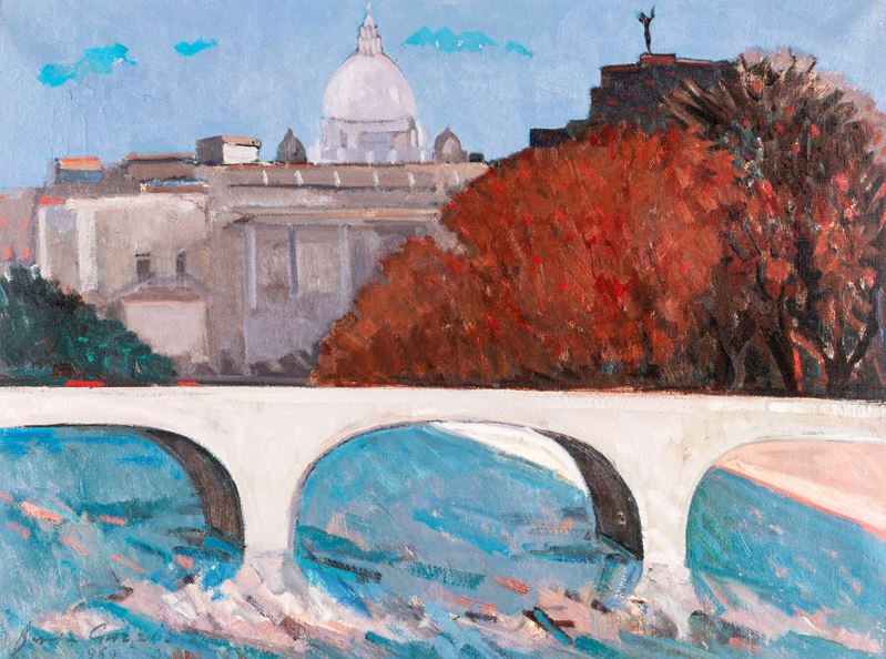 Beppe Guzzi - Veduta di Roma con Castel Sant'angelo e San Pietro