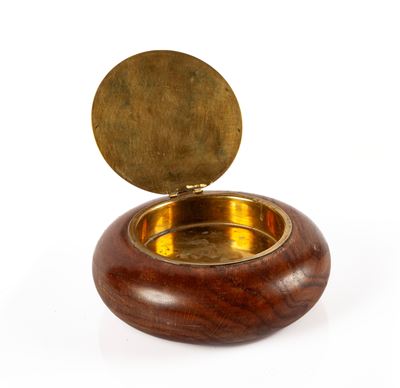 Scatola Rotonda da Scrivania in Legno e Ottone