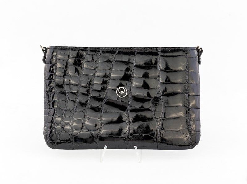 Pochette di Coccodrillo Nero con Gioiello