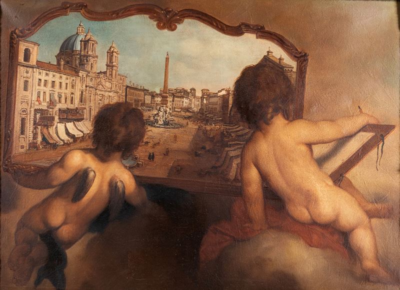 Pittore del XX Secolo - Capriccio con Veduta di Piazza Navona