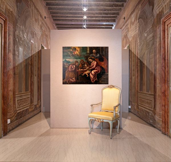 Scuola romana della fine del XVIII secolo : Matrimonio mistico di Santa Caterina  (XVIII secolo)  - olio su tela - Asta Dipinti Antichi - Casa d'Aste Arcadia