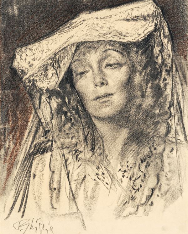 Paulo Ghiglia - Ritratto femminile in costume
