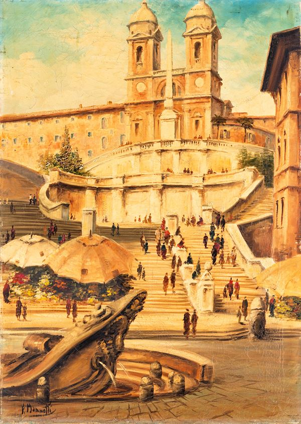 Fulvio Mammetti : Trinità dei monti  (XX secolo)  - olio su tela - Asta Asta a Tempo - Dipinti del XIX e XX Secolo - Casa d'Aste Arcadia