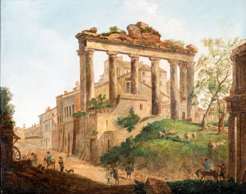 Pittore del XX Secolo - Veduta del Tempio di Saturno al Foro Romano