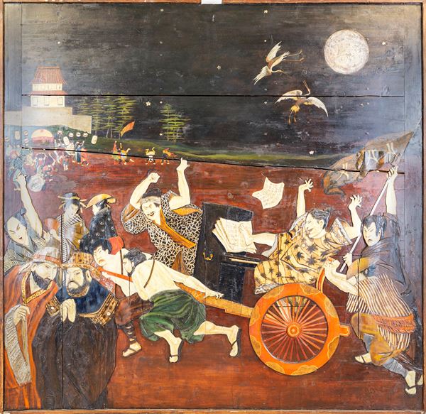 Casimiro Tomba : Il trasloco del Circolo artistico  (1887)  - tecnica mista su legno - Asta Dipinti del XIX secolo - Casa d'Aste Arcadia